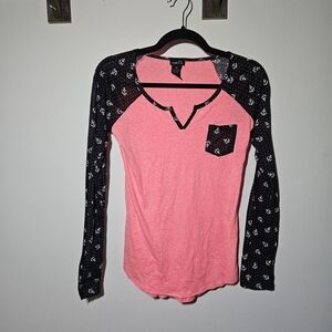 Rue21 Coral and Black Long Sleeve Tee